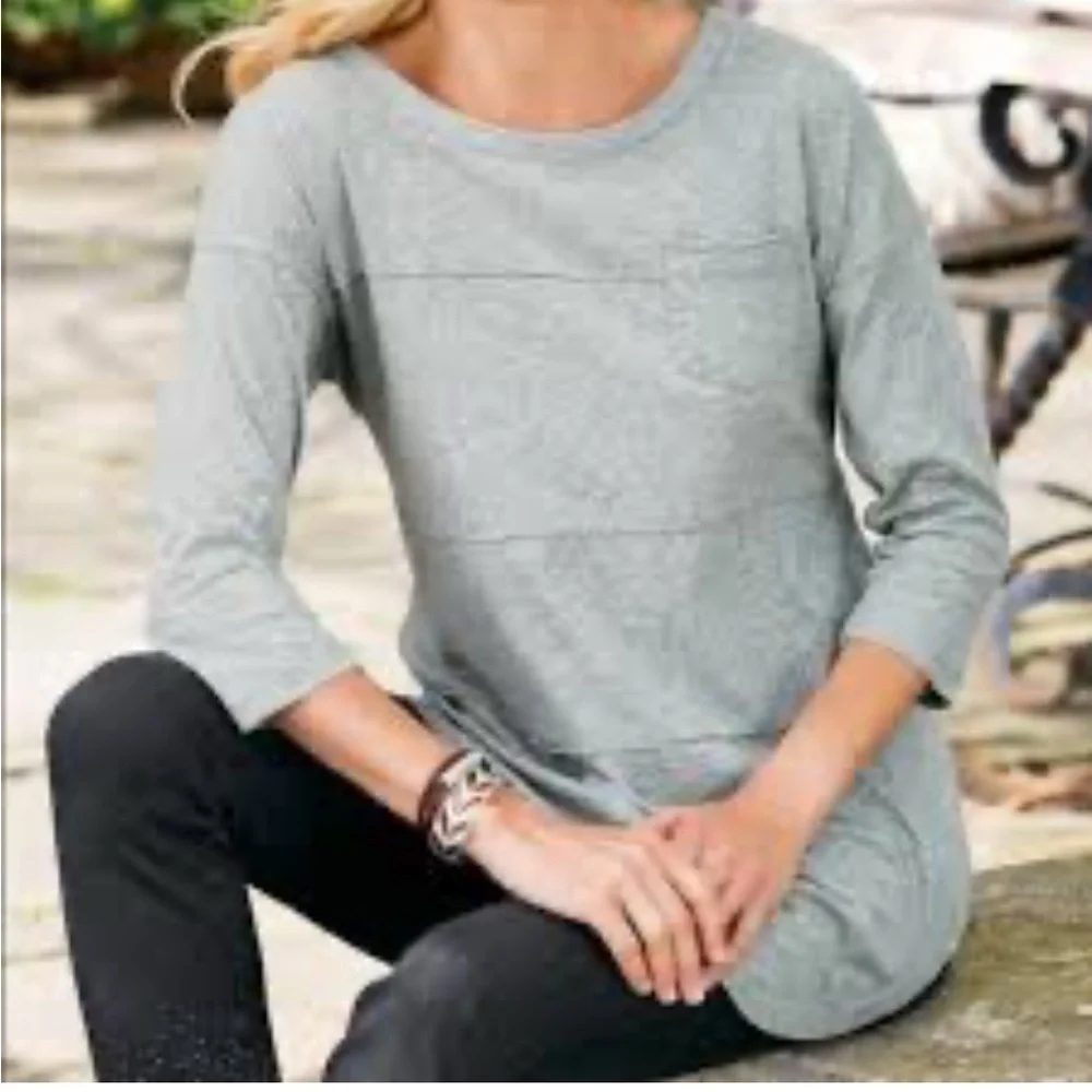 NWOT Soft Surroundings Tatum Top Relaxed 3/4 Sleeve Size M gray heather Cotton - Picture 8 of 8